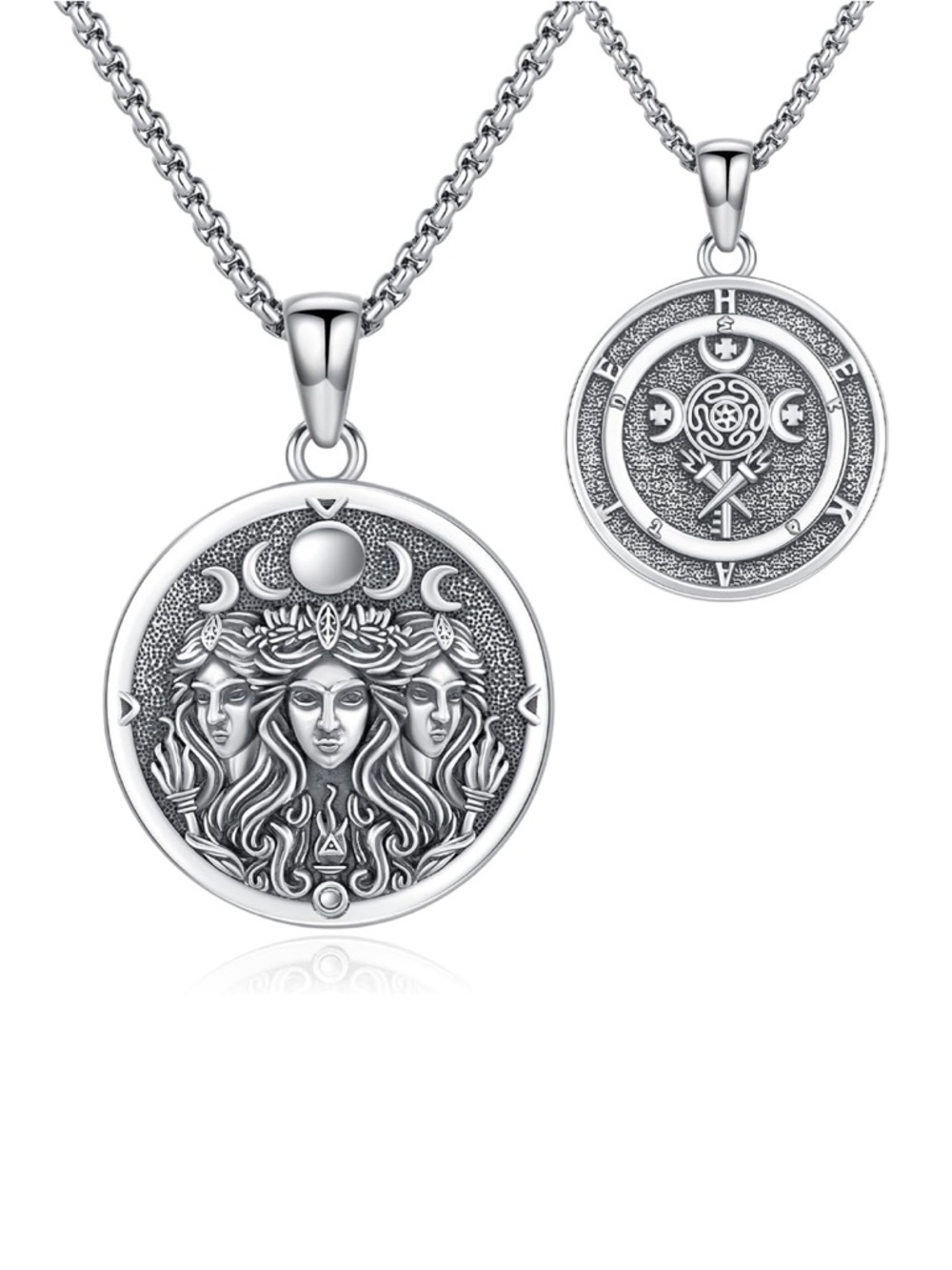 Sterling Silver 925 Triple Goddess Hecate Medallion Necklace - Women Jewelry